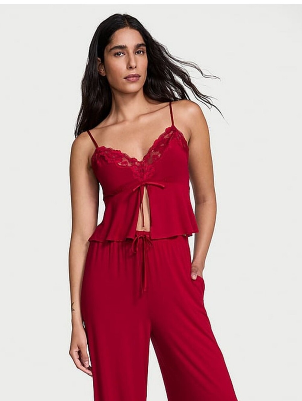 Victoria's Secret Red Lace-Trim Camisole with Front Tie